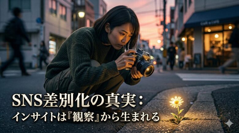 道の花を撮っている女性