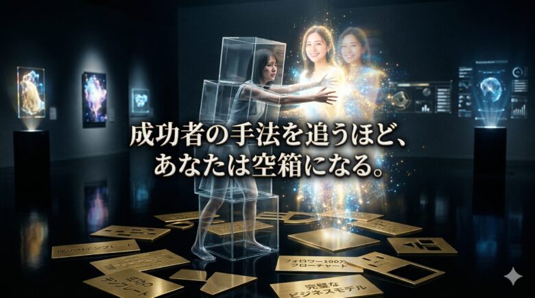 インフルエンサーの手法を模倣し自分を失う発信者のイメージ