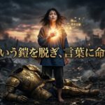 実績という鎧を脱ぎ捨て本質的な言葉を発信するイメージ