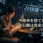 時間の呪縛から解き放たれ、真の信頼を築く発信者のイメージ