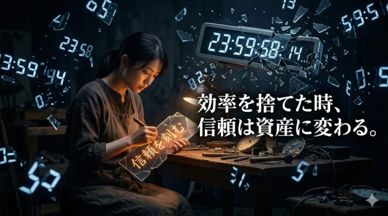 時間の呪縛から解き放たれ、真の信頼を築く発信者のイメージ