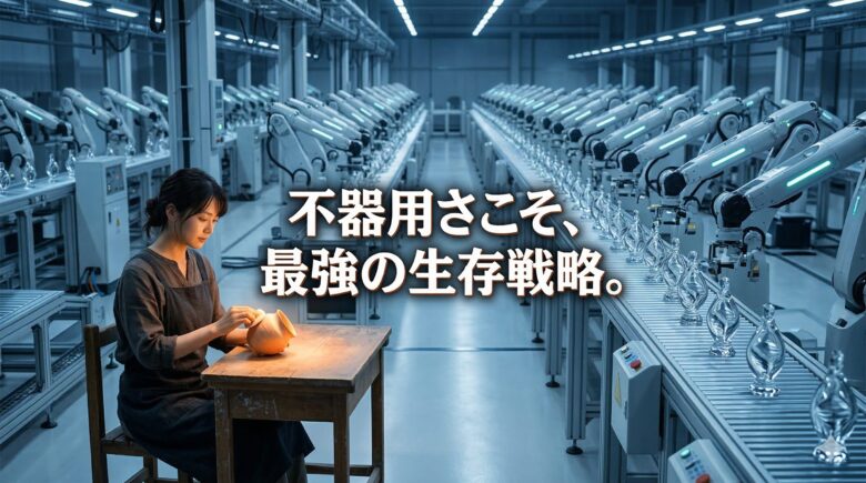 AIの完璧な量産品と人間の不器用な手仕事の対比