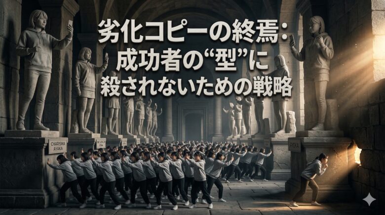 成功者の模倣から抜け出し本質を探る発信者のイメージ