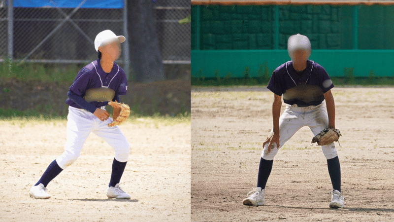 中1入学時と中3最後の試合を左右で並べた少年野球の同じ選手の成長比較