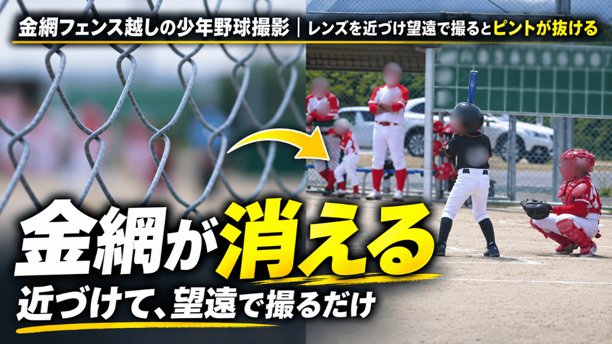 金網フェンス越しでの少年野球の撮影方法と対策について解説した記事のタイトル画像